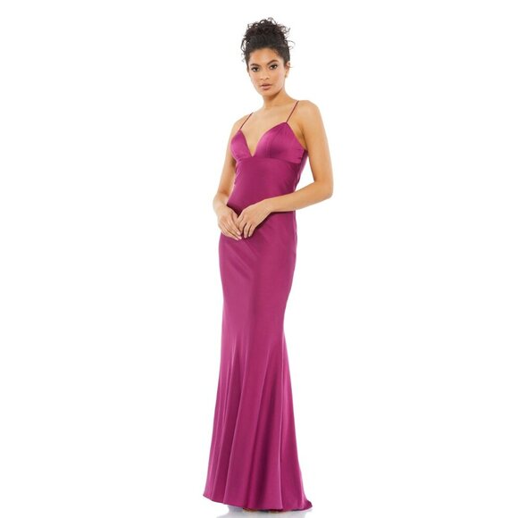 NWT Mac Duggal Empire Waist Spaghetti Strap Gown Mulberry 0 #9521 - Picture 1 of 8